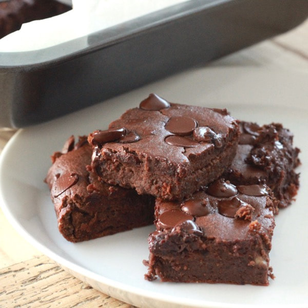 A plate of dark chocolate black bean brownies