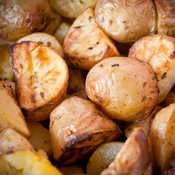 Chopped roasted potatoes seasoned with pepper.