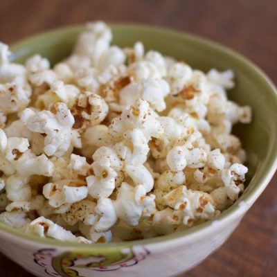 Bowl popcorn with seasonings.